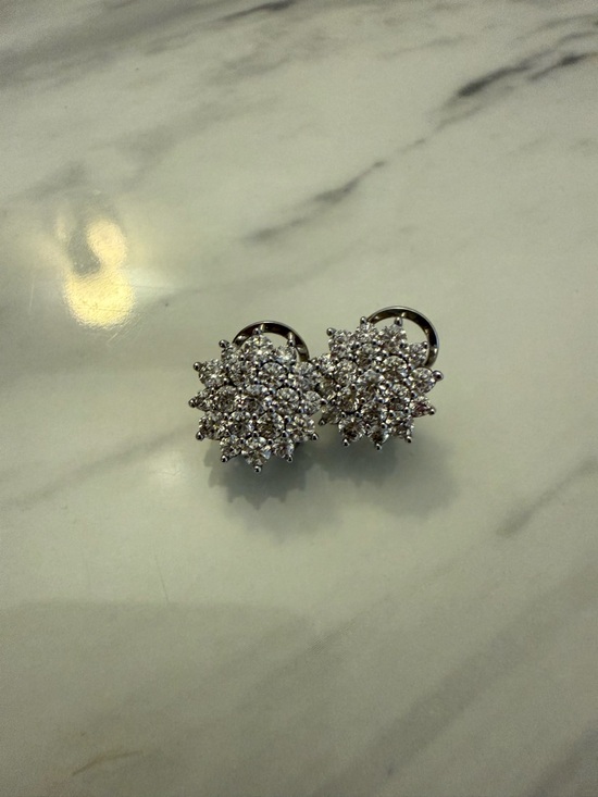 Joan Boyce Jewelry - Silver Clustered Crystal Flower Stud Earrings